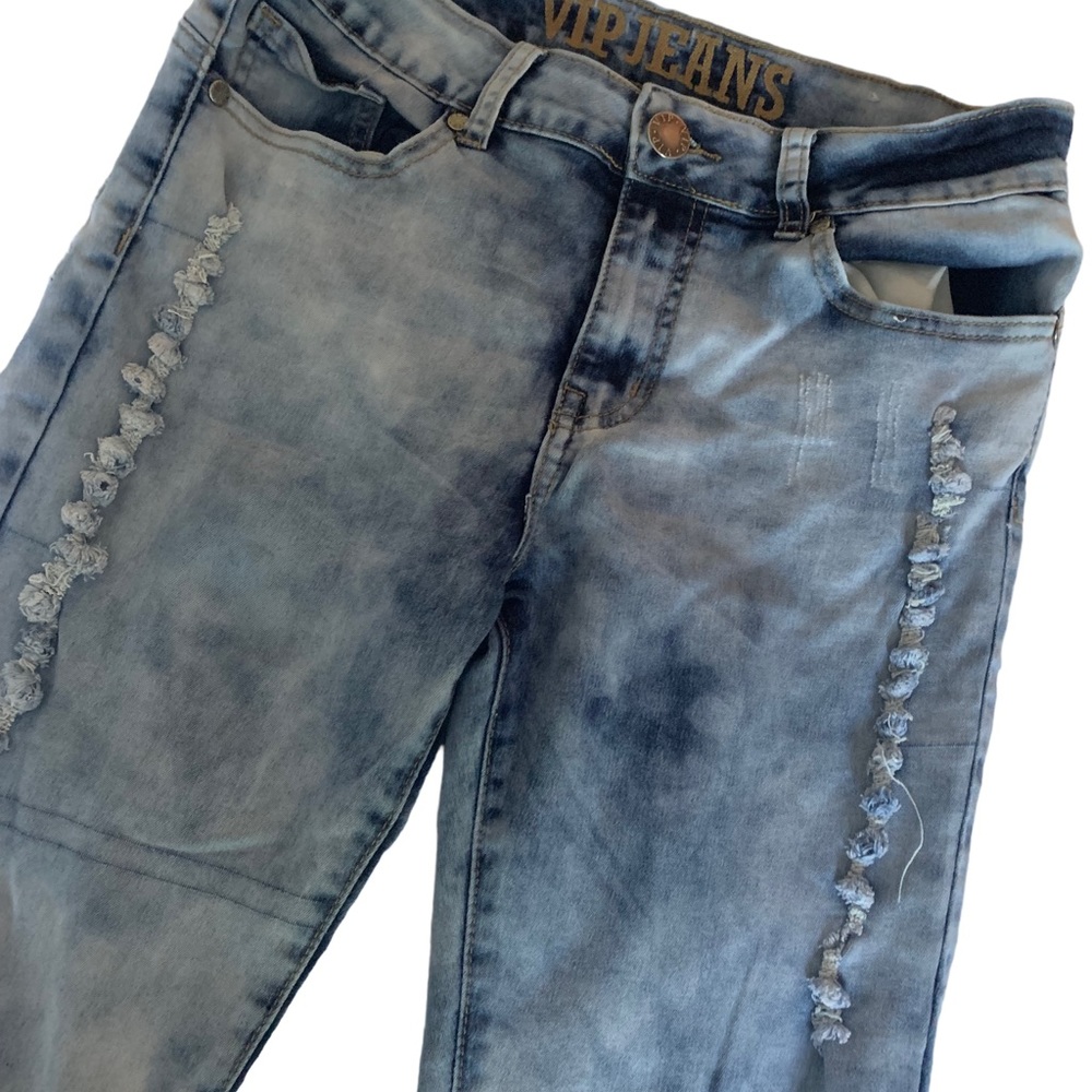 VIP Woman’s Distressed Acid Washed Jeans Denim Blue Jeans Frayed Design 9/10